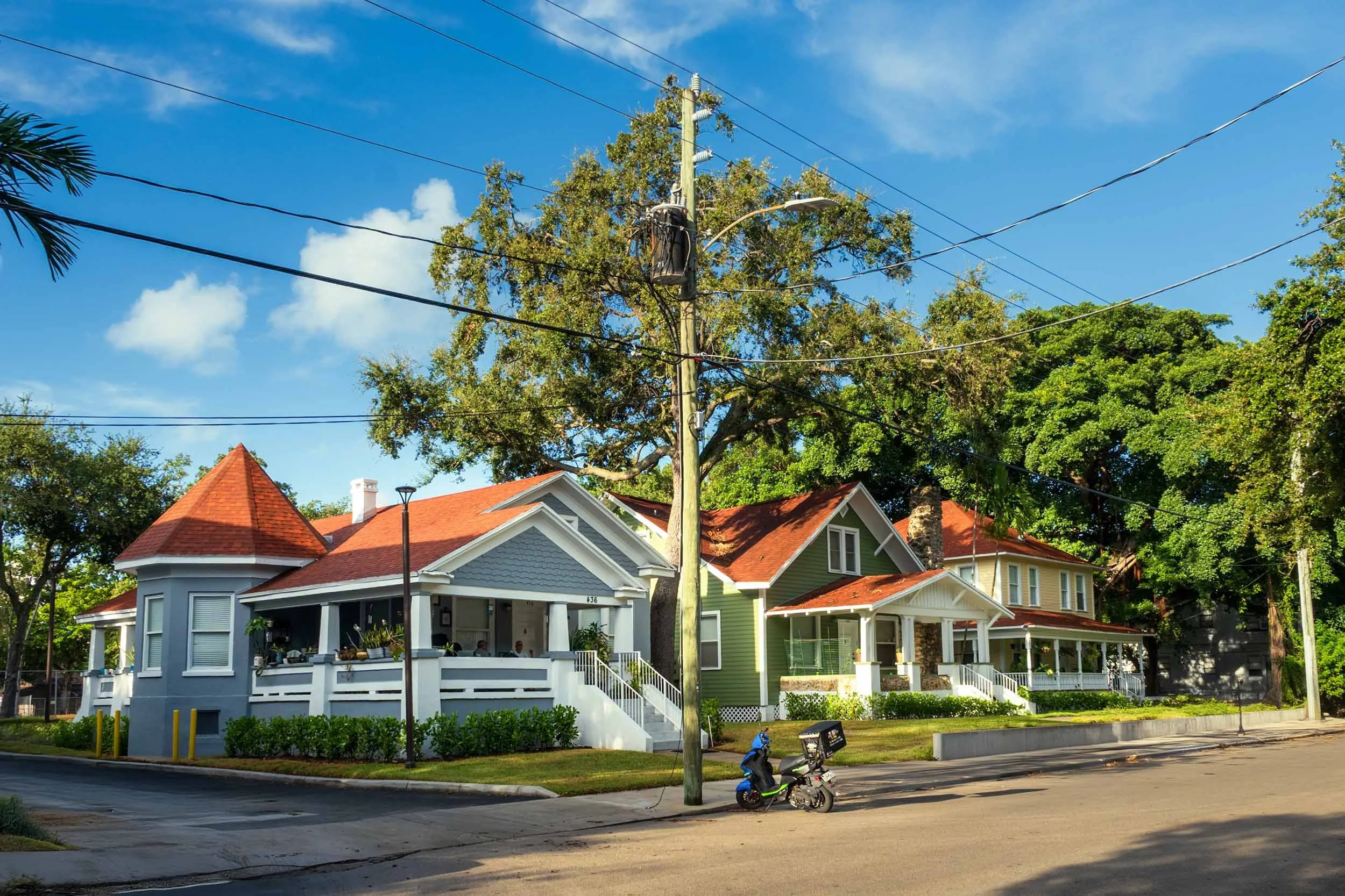 Row of early wood-frame houses in Miami's Lummus Park Historic District