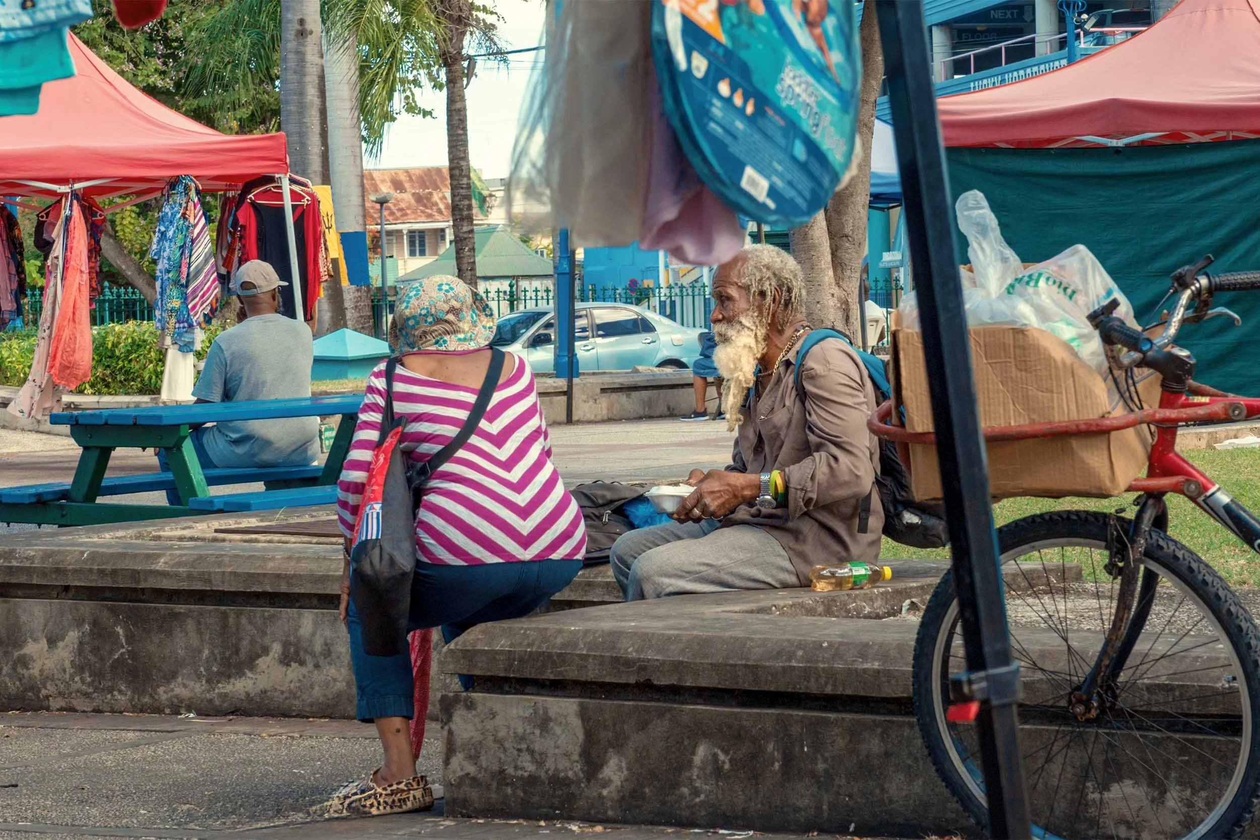 Talking in the park in Bridgetown, Barbados