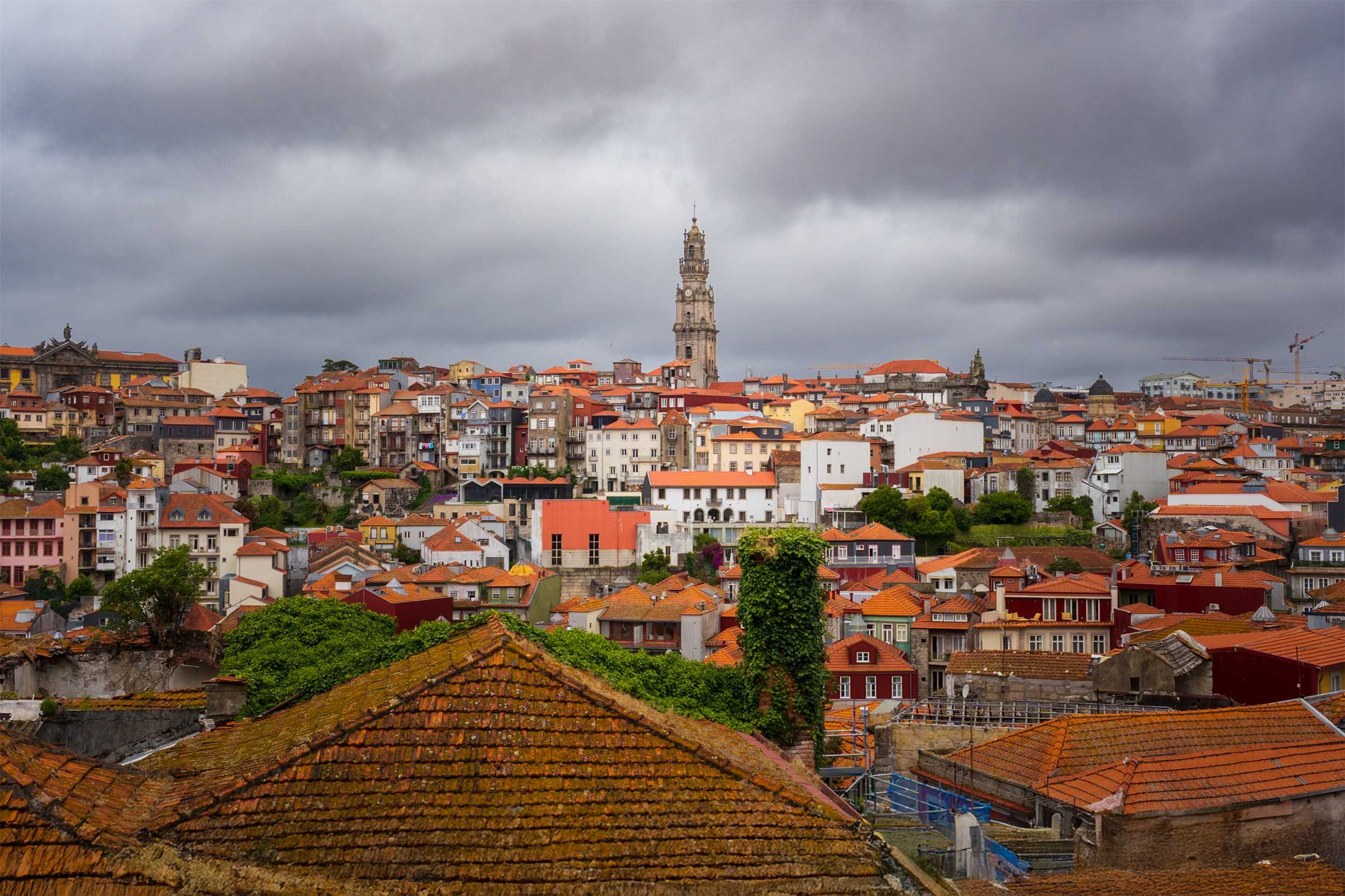 Aerial view of Porto's historic city center, Portugal"
