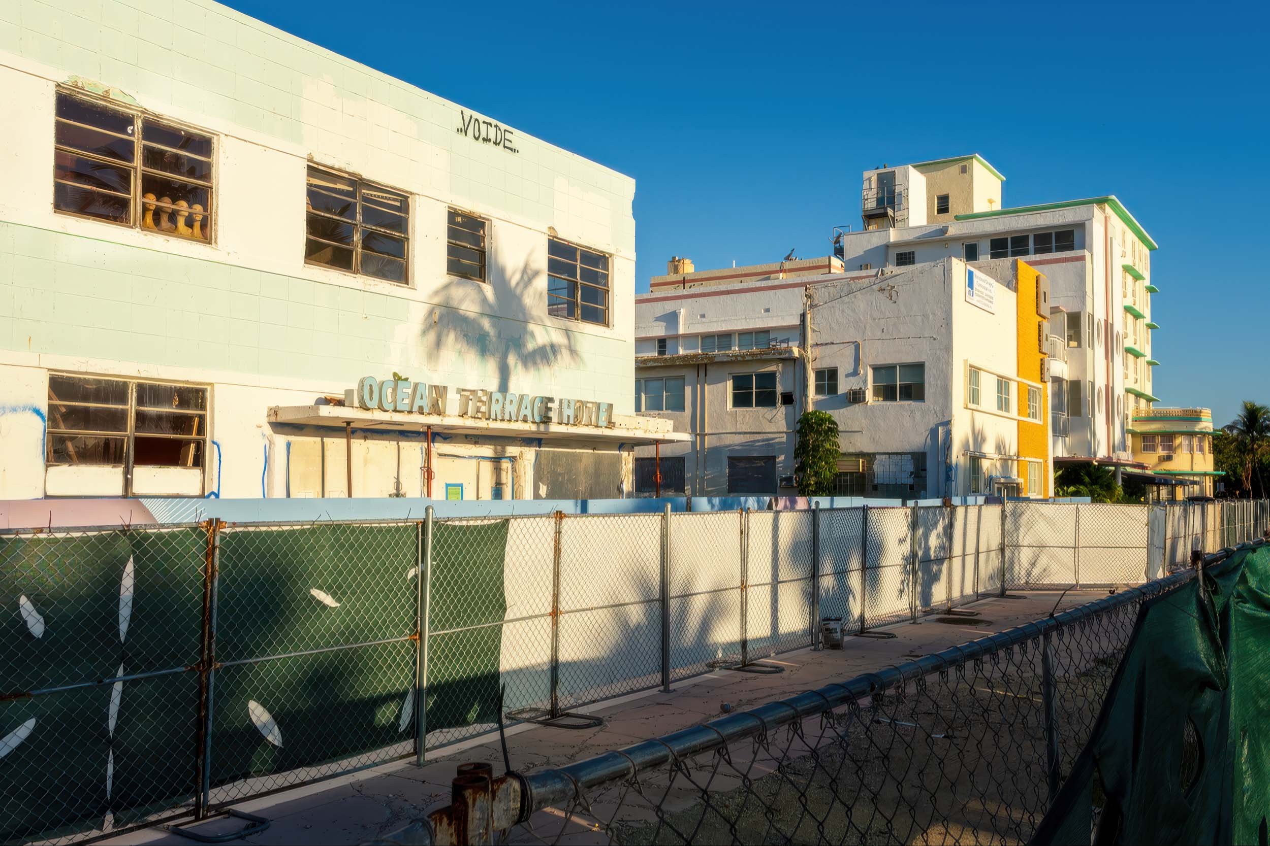 Wide view of the Ocean Terrace Hotel building at 7410 Ocean Terrace, North Beach Miami