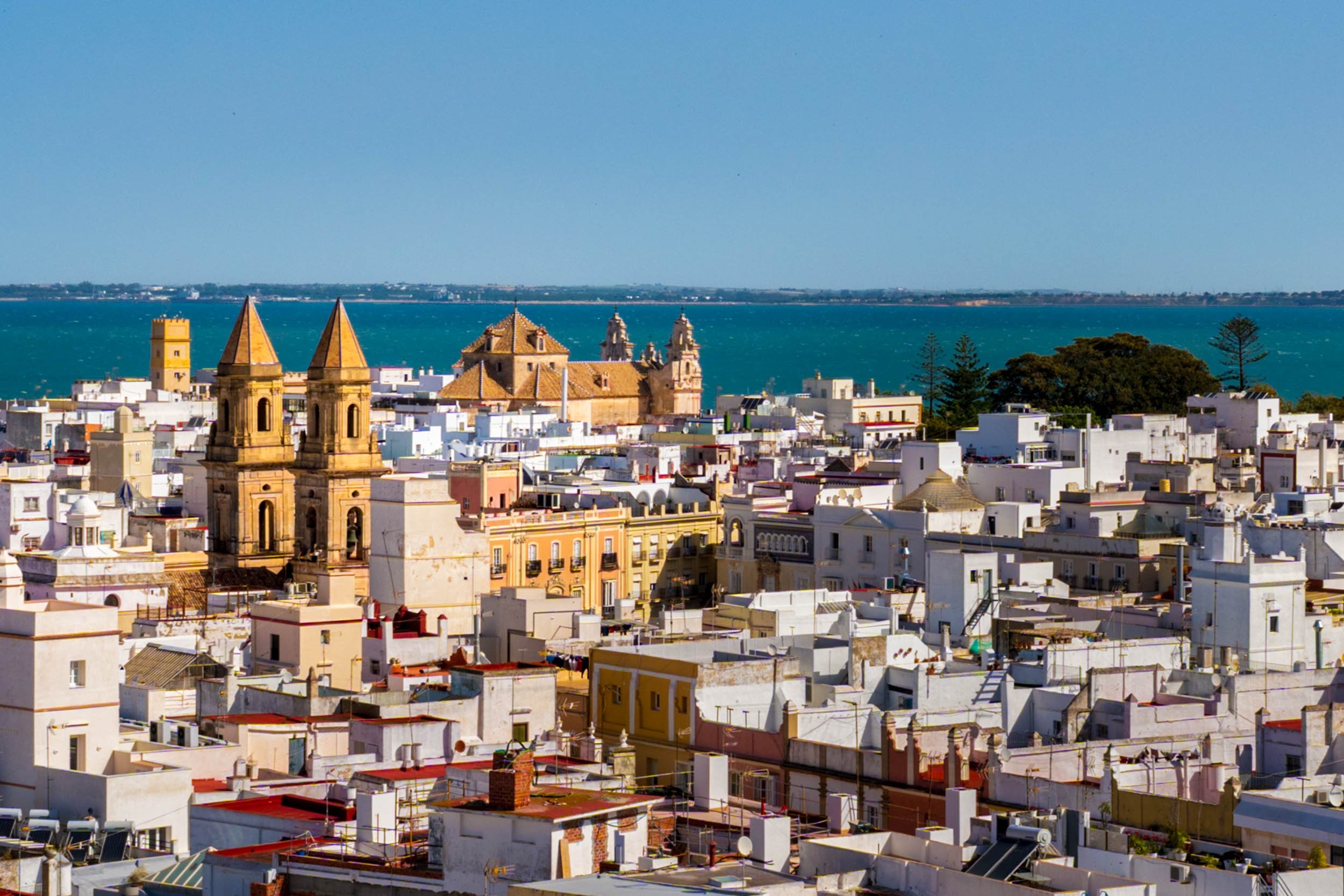 Cadiz Spain skyline historic churches white buildings sea view Andalusia travel destination photography