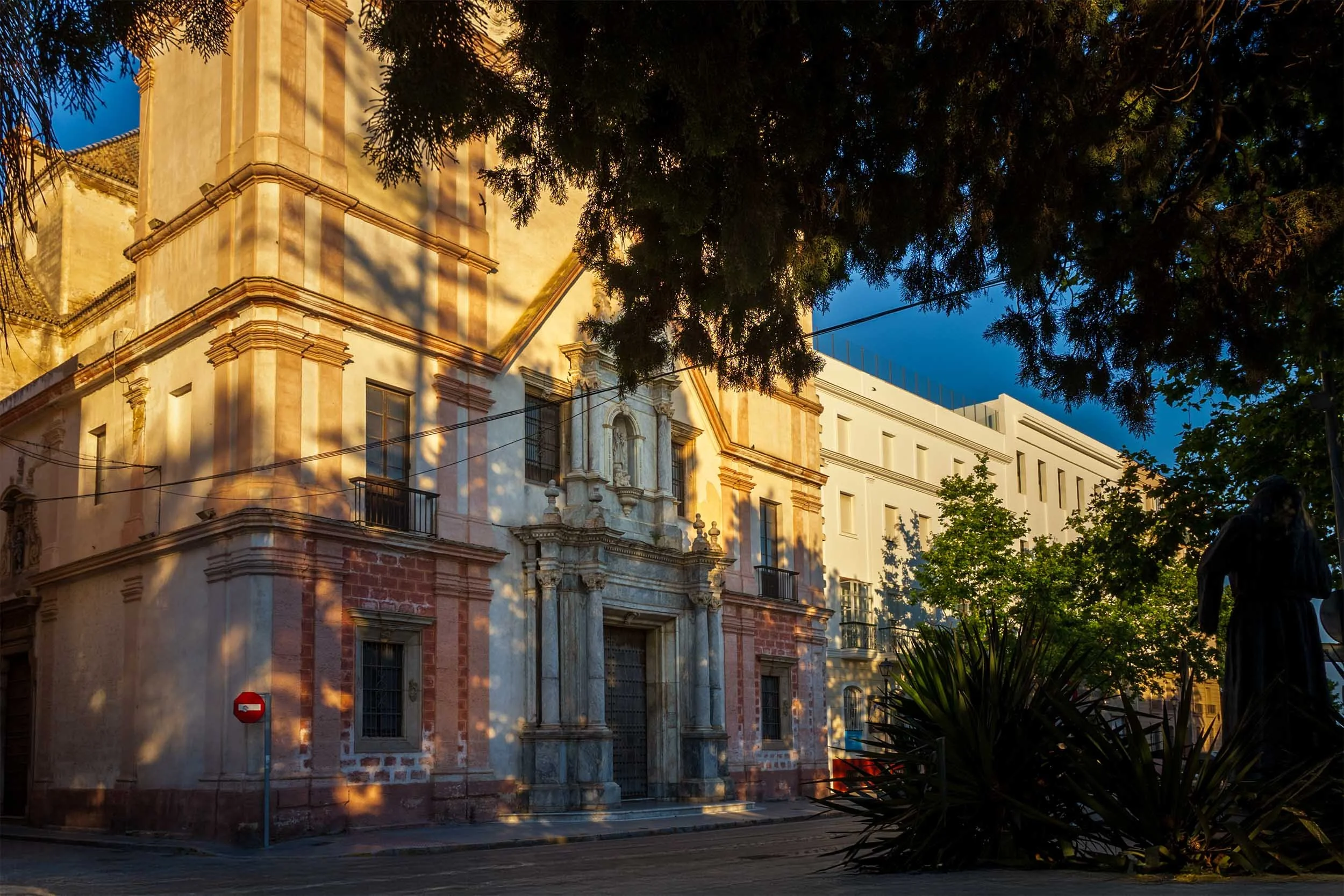 Cadiz Spain historic church baroque architecture travel landmark heritage building sunset golden hour