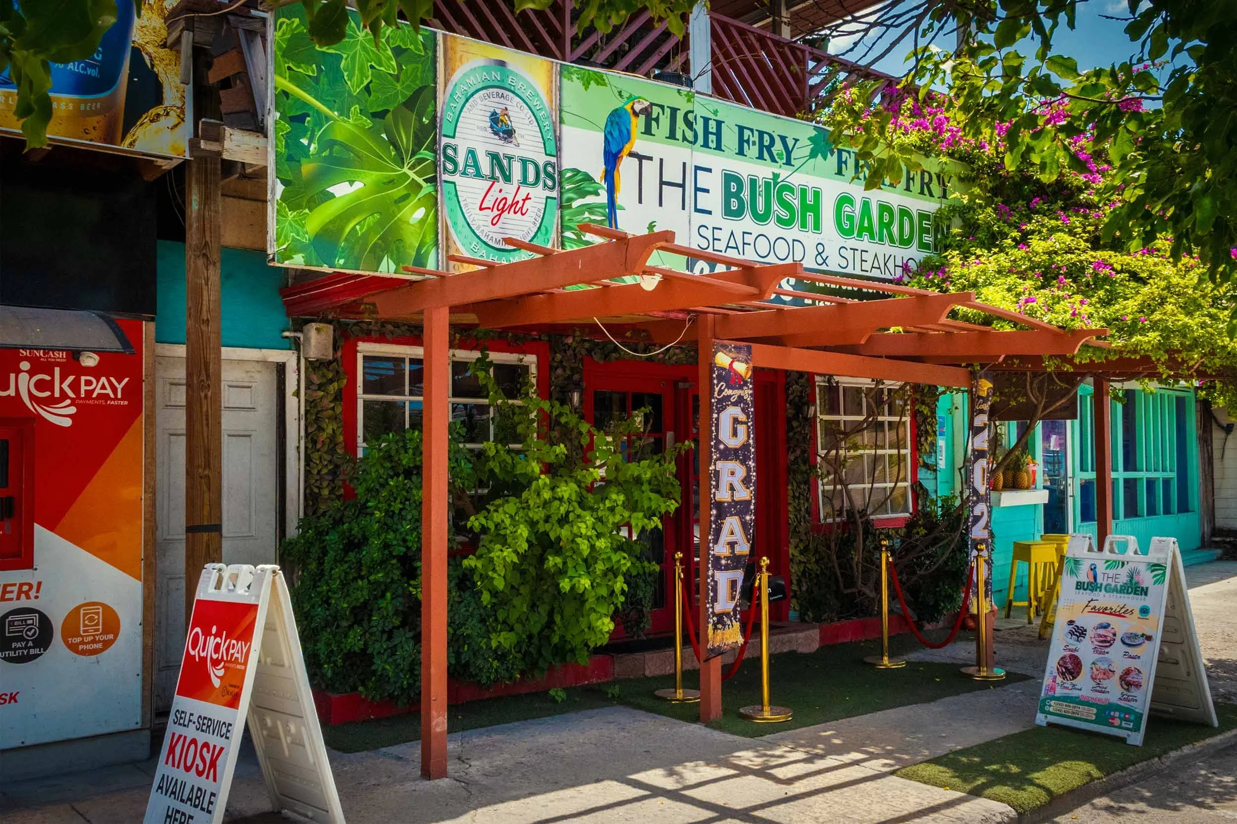 The Bush Garden seafood and steakhouse entrance, Arawak Cay Fish Fry Nassau