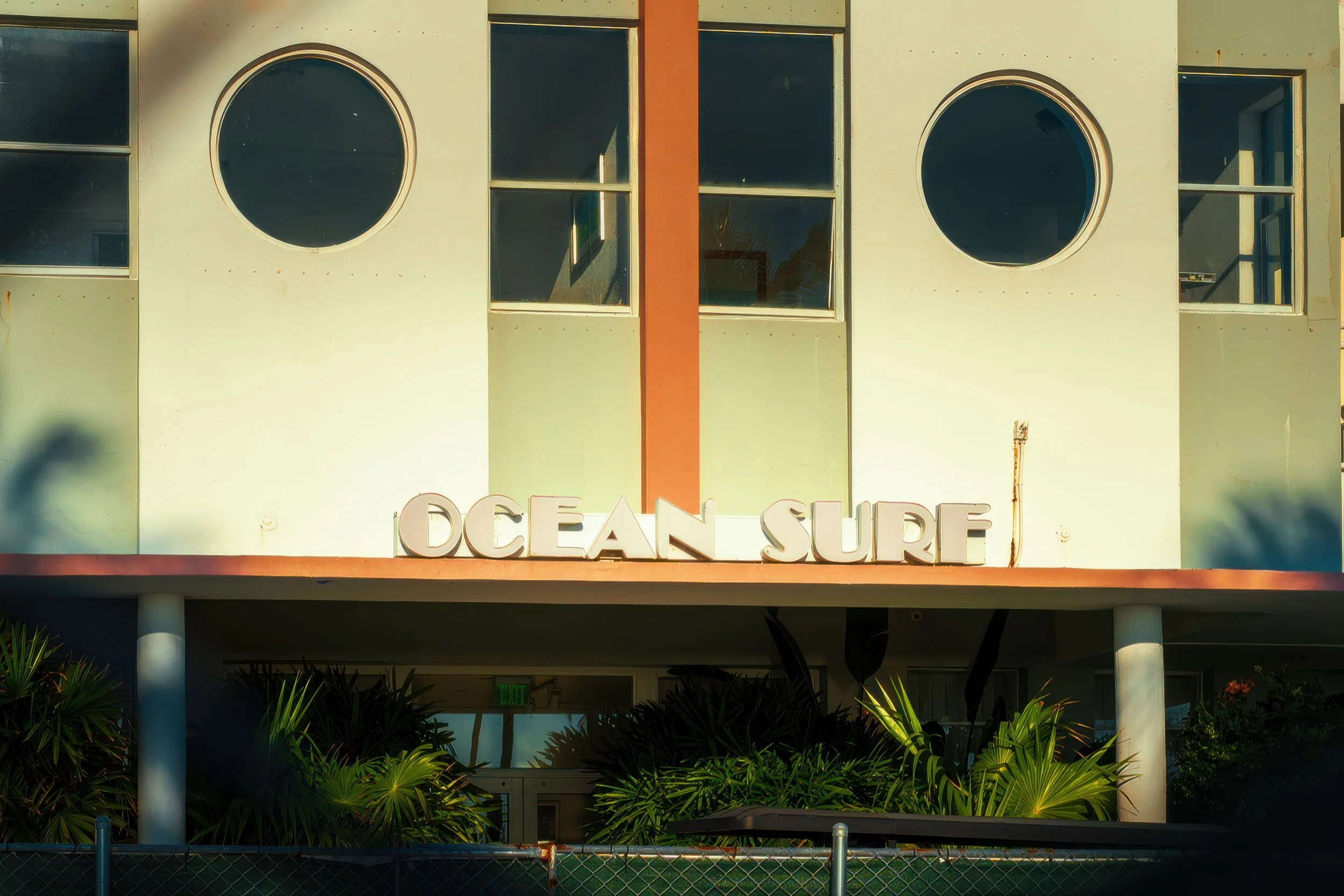 Close-up of the OCEAN SURF hotel sign lettering, Ocean Terrace, North Beach Miami