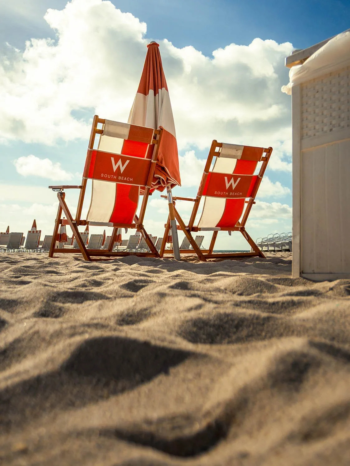 W South Beach hotel beach chairs South Beach Miami luxury beachfront resort lounge seating ocean view
