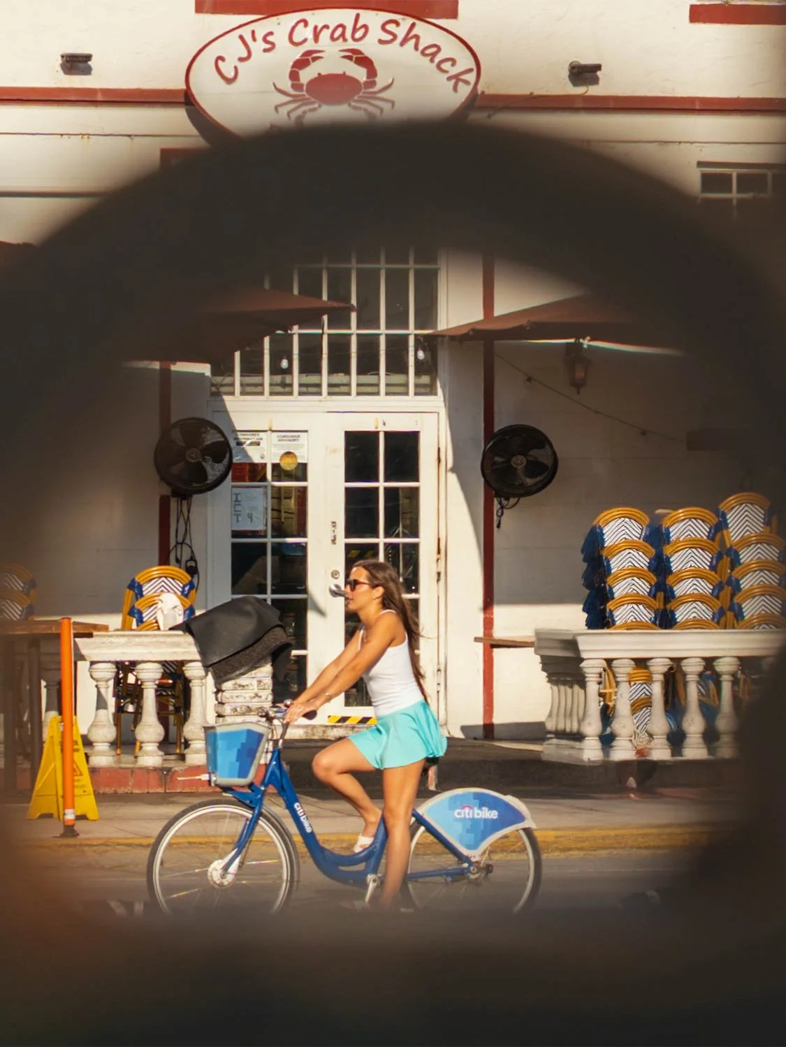 Citi Bike rental cycling Miami Beach seafood restaurant CJ's Crab Shack outdoor dining waterfront
