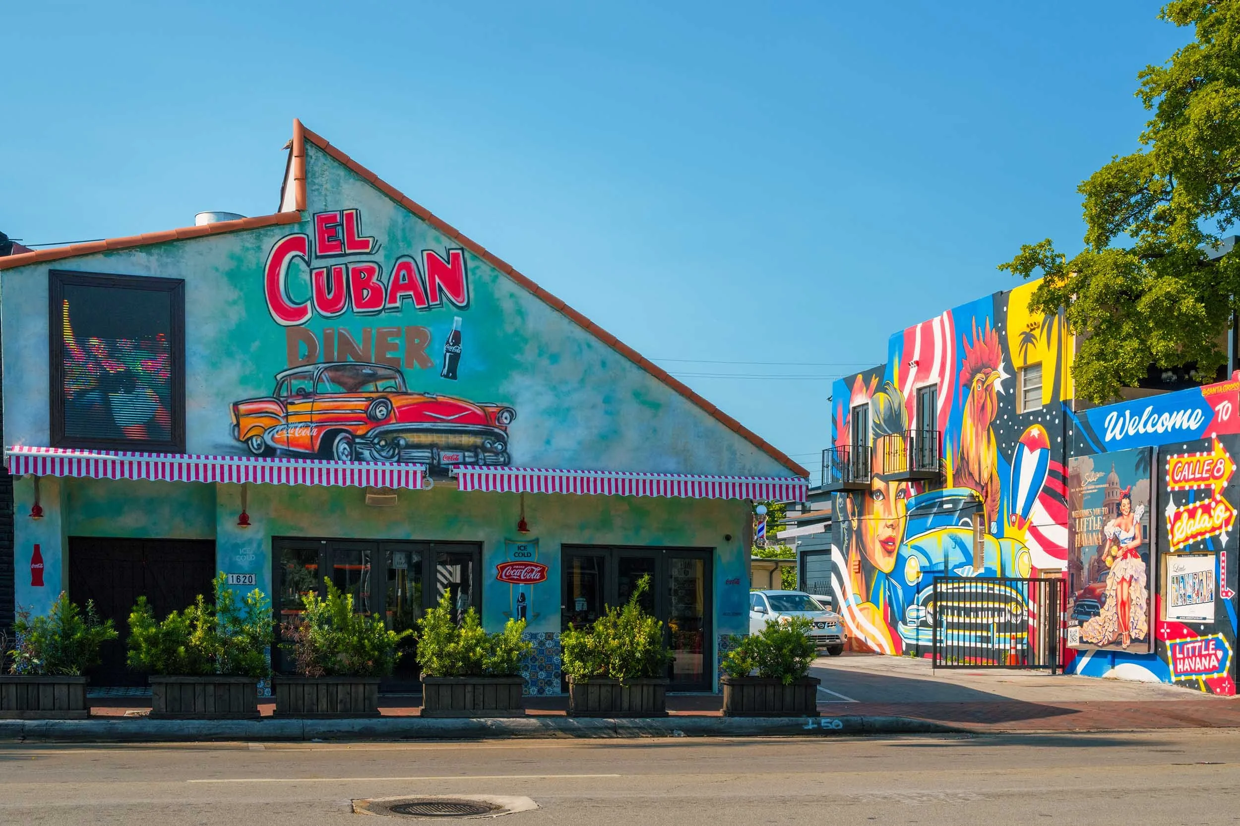 El Cuban Diner and the Welcome to Little Havana murals on Calle Ocho