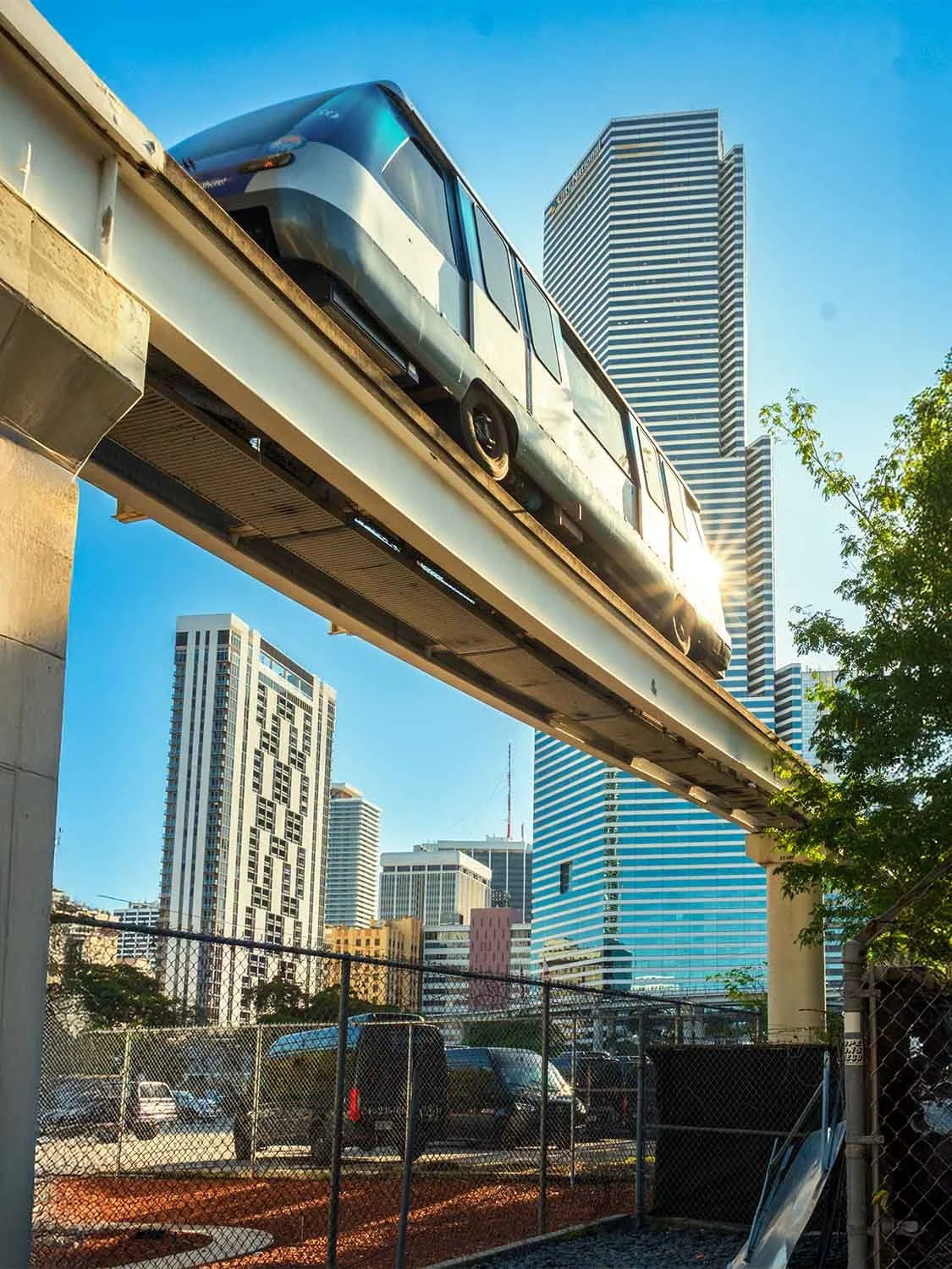 Miami Metromover automated people mover urban transit rail downtown skyline public transportation city commute