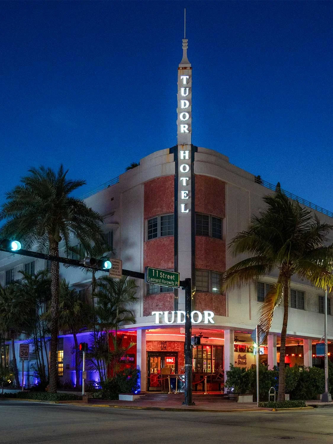 Tudor Hotel South Beach Miami Art Deco architecture night photography Ocean Drive 11th Street historic hotel
