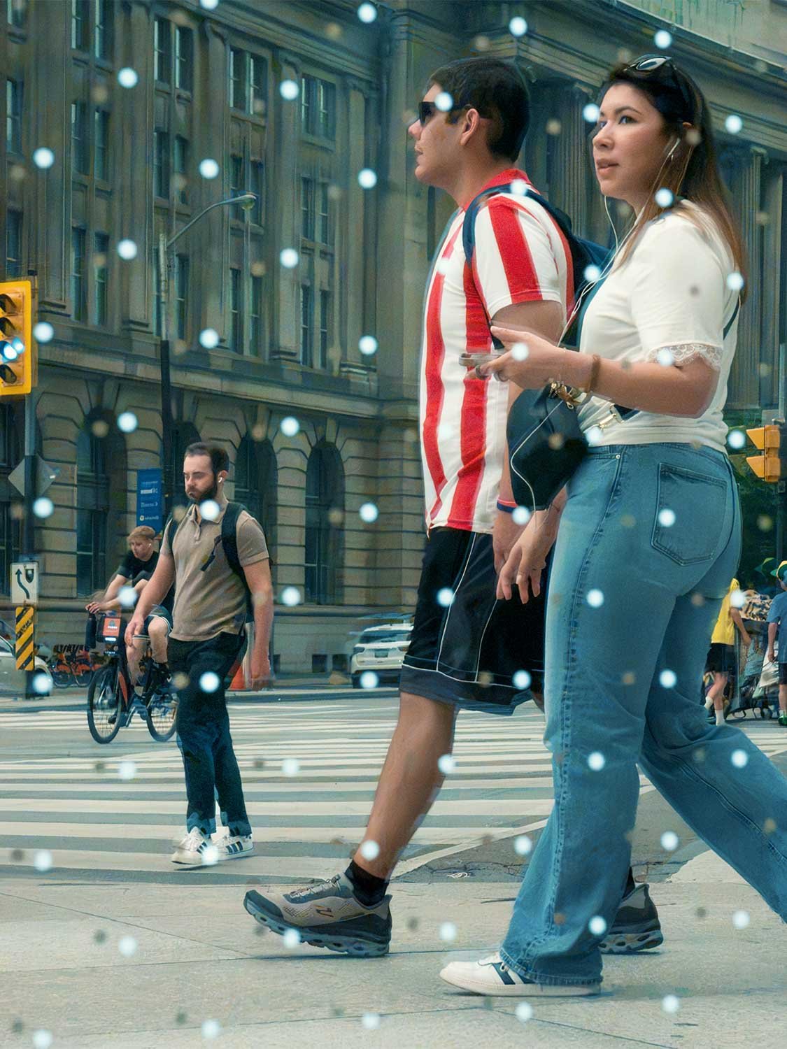 Downtown Toronto street photography urban pedestrians crosswalk city lifestyle couple walking
