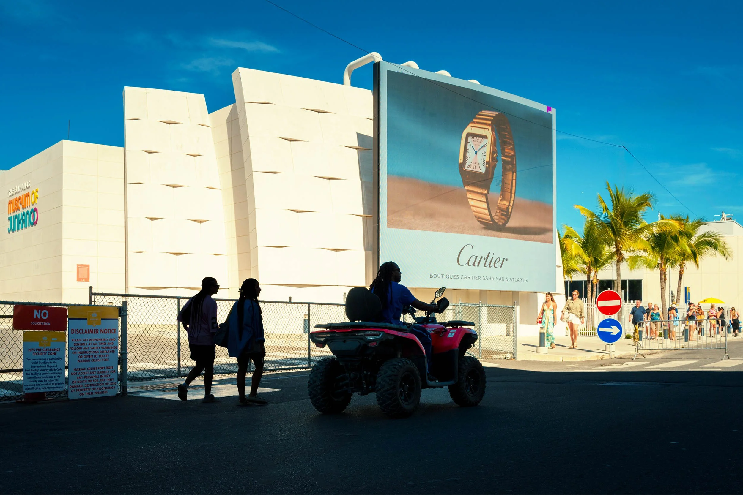 Cartier luxury watch outdoor billboard Nassau Bahamas cruise port Baha Mar Atlantis boutique advertisement