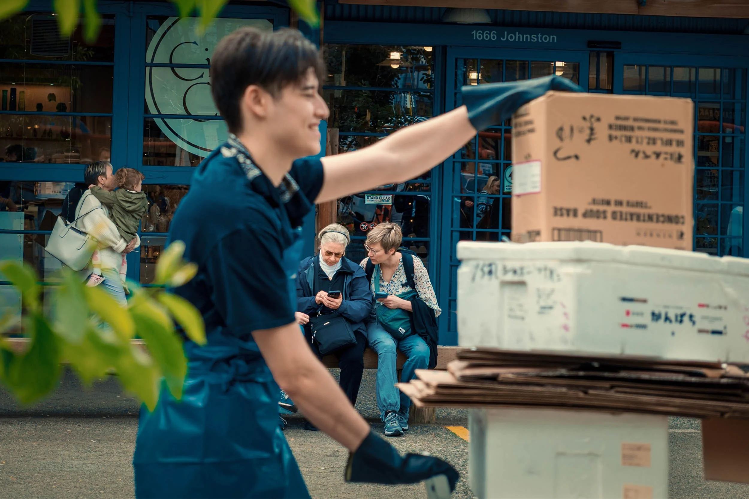 Kameron Brothers shoppers and workers in the Granville Market in Vancouver 