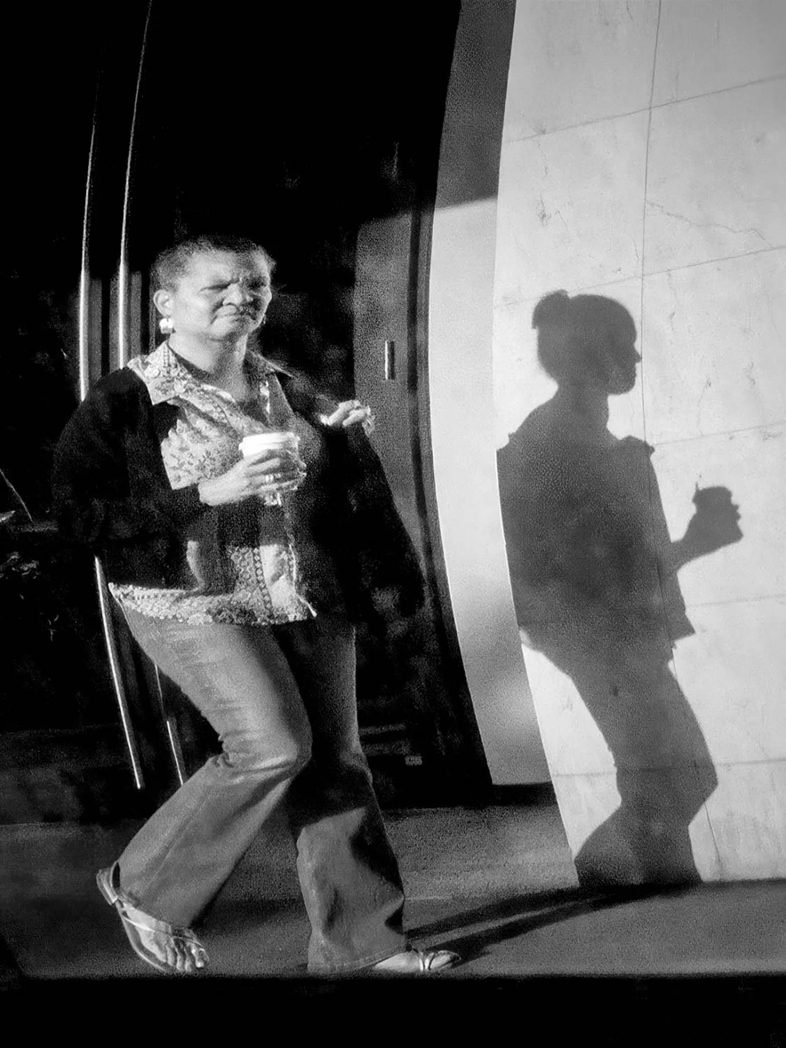 black and white street photography downtown Miami woman shadow urban candid fine art photo