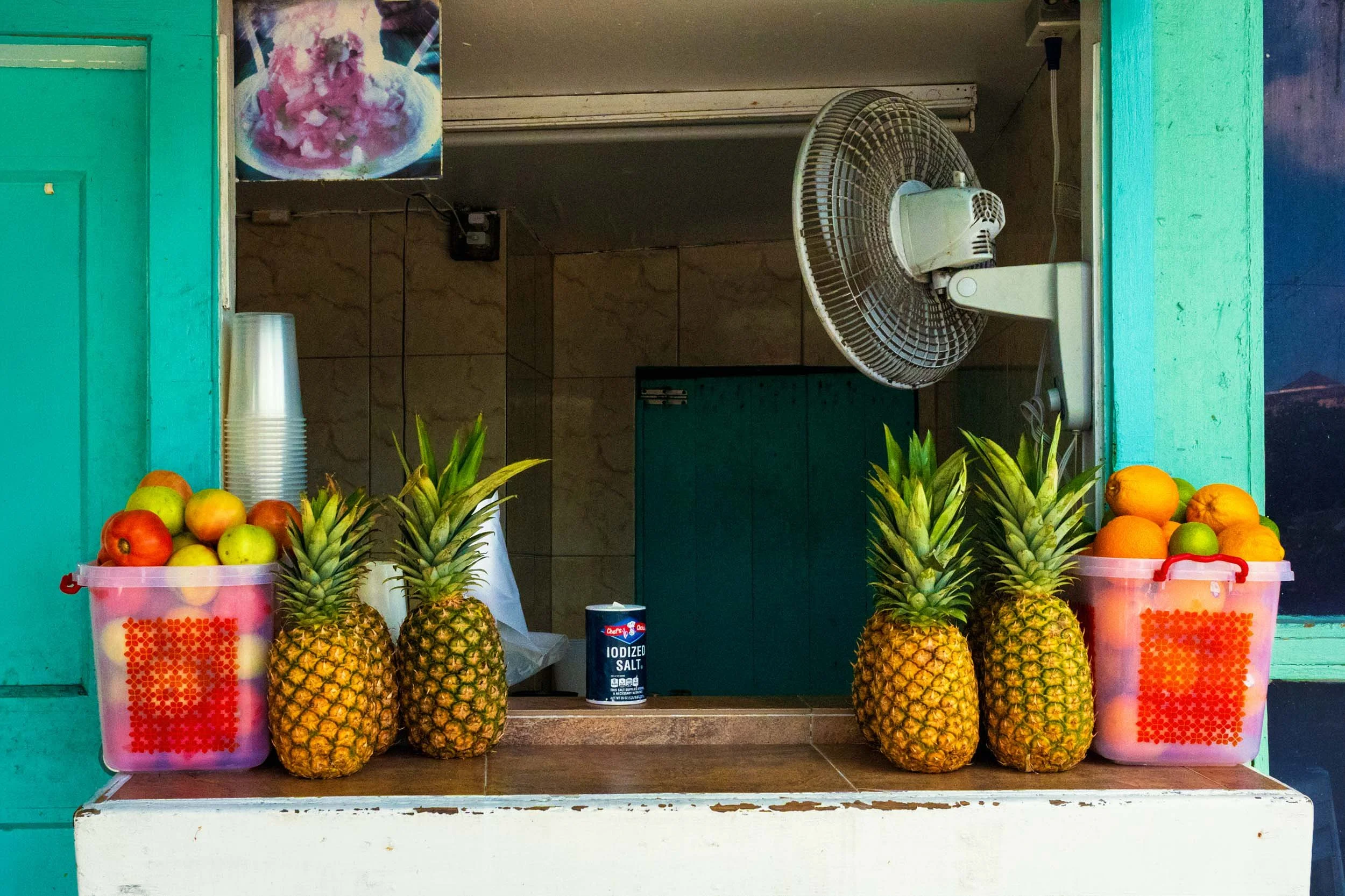 Fresh pineapples at a tropical fruit stand, Arawak Cay Nassau