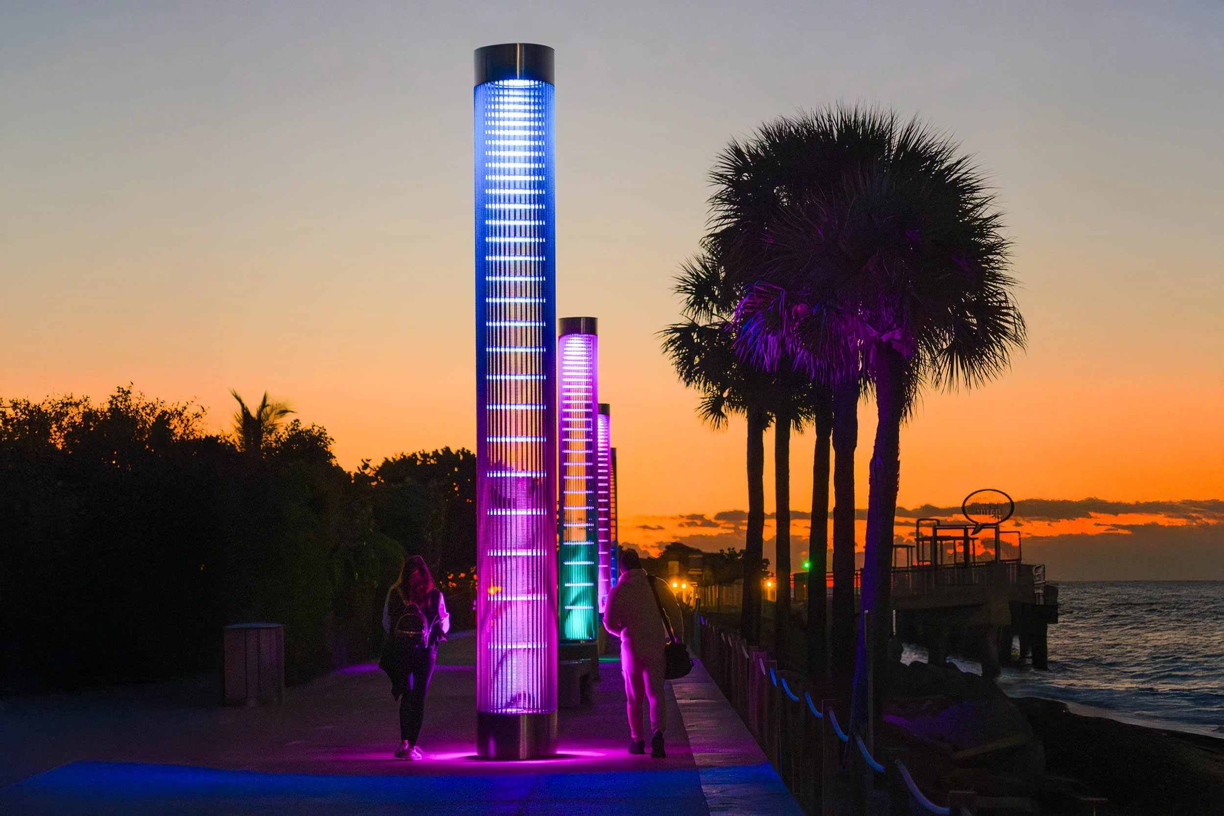 South Point Miami light art installation LED towers sunset beachfront public art attraction night photography