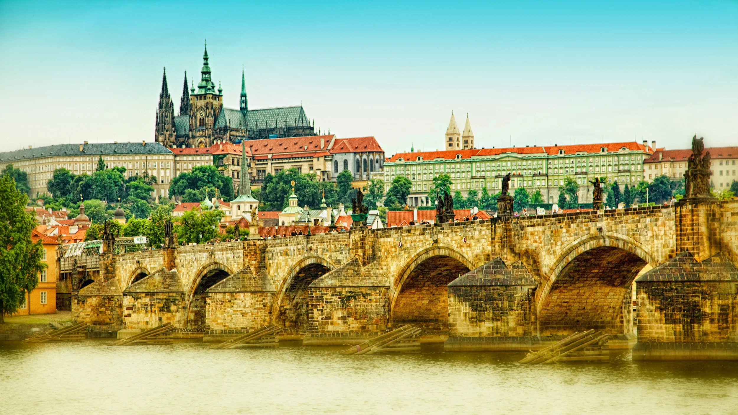 Yet another view of Prague Castle from across the river Vltava with Charles Bridge in front on the right.
One of the largest palace complexes in the world is also one of the oldest being in some form of existence since the 800s.