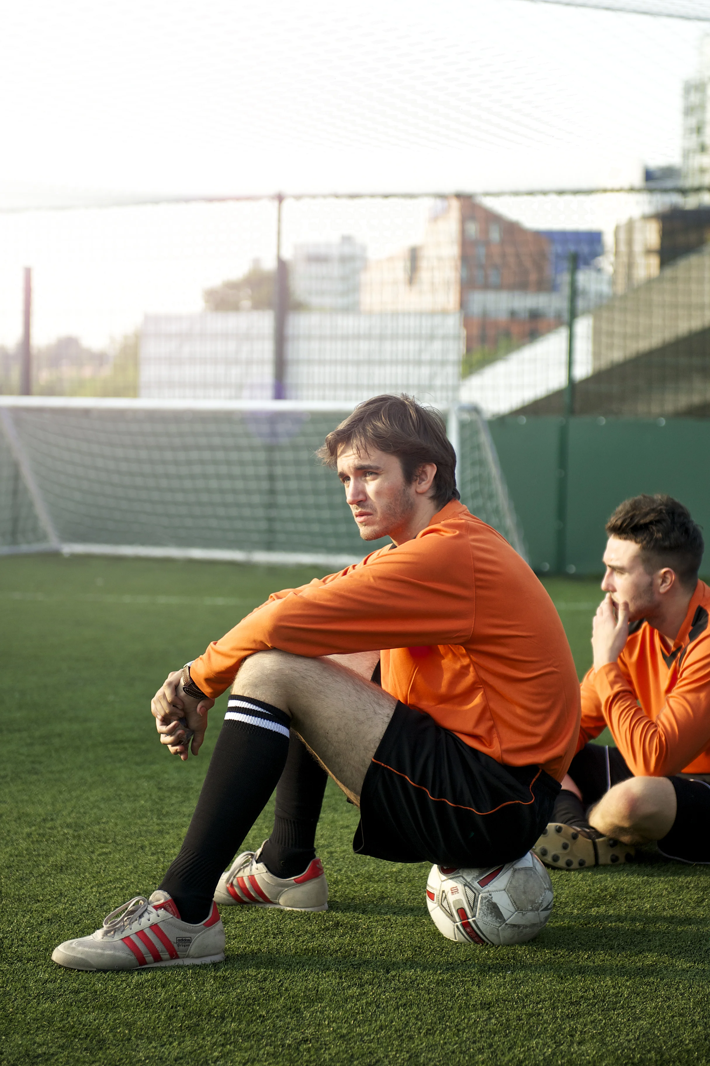 Lifestyle advertising photography of a 5-a-side football team shot next to Wembley Stadium