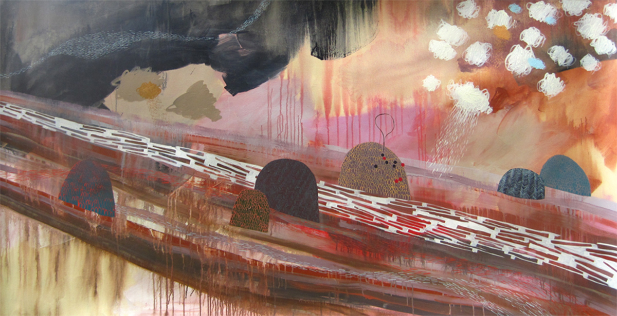 Raincloud Shuffle, acrylic on canvas, 84" x 42".