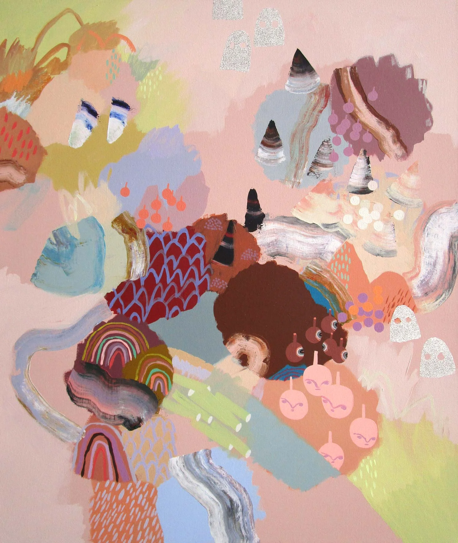 Peaches of the Moon, acrylic + glitter on canvas, 36” x 30”