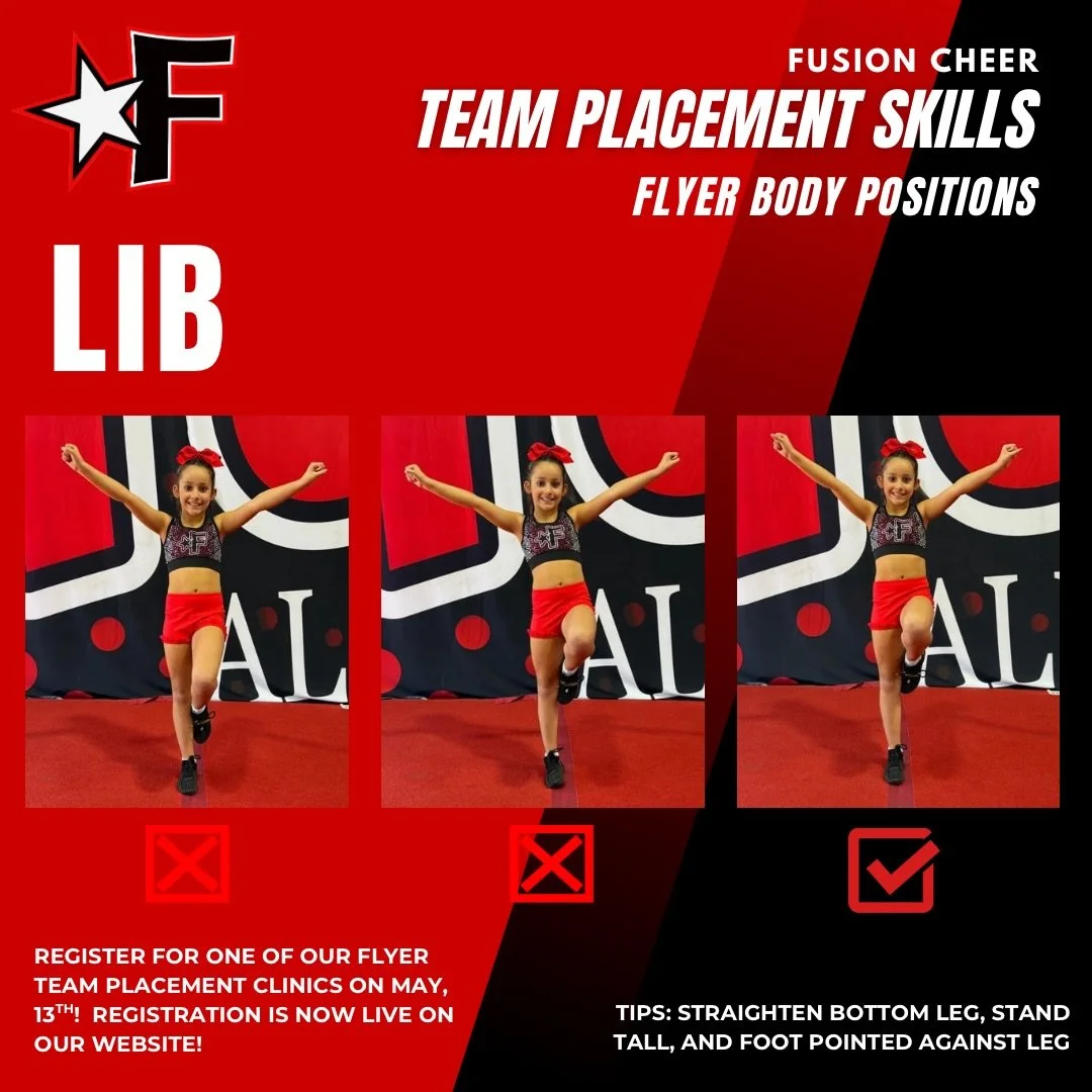 We are getting closer to SEASON 20 Team Placements!!! Take a look at the body positions and skills required for our ELITE TEAM flyers this coming season! To help you be the most prepared and confident, we made sure you can see the difference between 