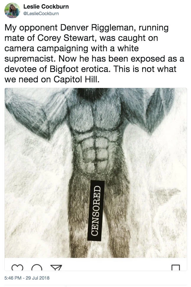 The offending tweet. What we're all asking is: how anatomically accurate might this depiction be? Spoiler: not accurate at all (err.. assuming that Bigfoot even exists, a minor detail). Image: Twitter.
