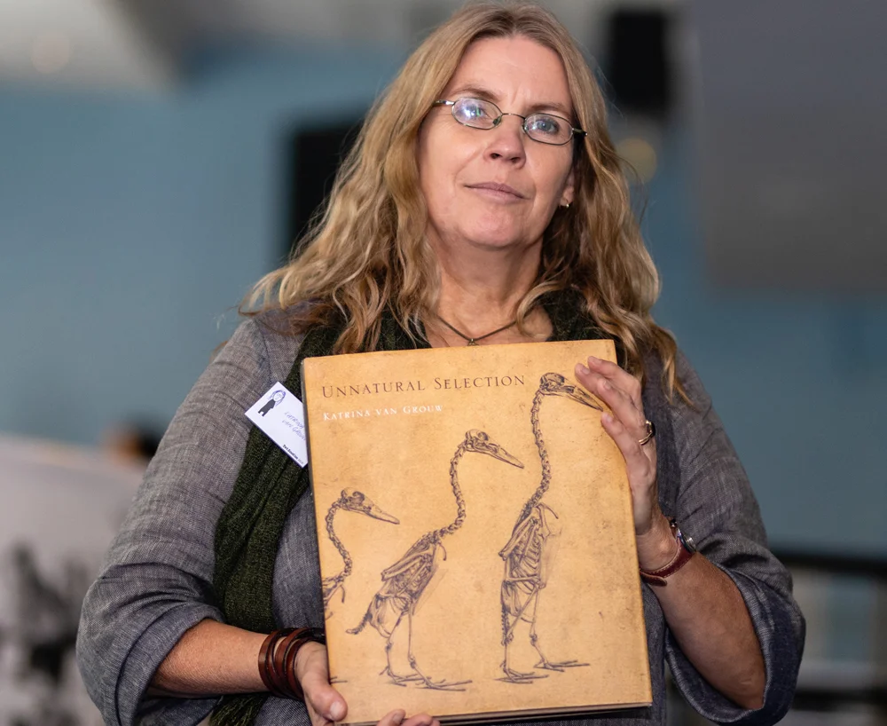 Katrina van Grouw and her fabulous book Unnatural Selection at TetZooCon 2018. Image: Xane/Michael Lesniowski.