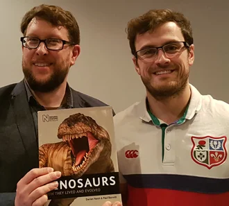 In which I gratuitously use Matt Baron (on the right) in the promotion of (the first edition of) Naish & Barrett’s Dinosaurs: How They Lived and Evolved . Have I ever mentioned my idea on how male Caucasian humans all look exactly alike when they grow facial hair? Image: Darren Naish.