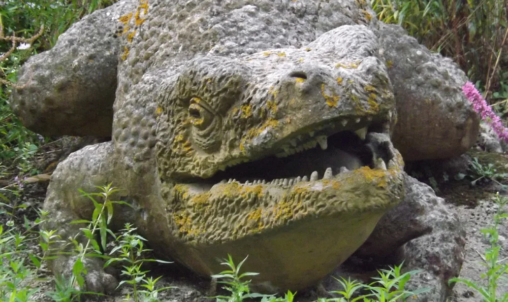 Anterior view of one of the temnospondyls. Check out the accurate palatal teeth. To Owen and Hawkins, this animal was Labyrinthodon salamandroides , a sort of composite based on temnospondyl bones and teeth, and inferences made from croc-line archosaur footprints, thought by Owen and those who followed his work to be made by Labyrinthodon . Image: Darren Naish.