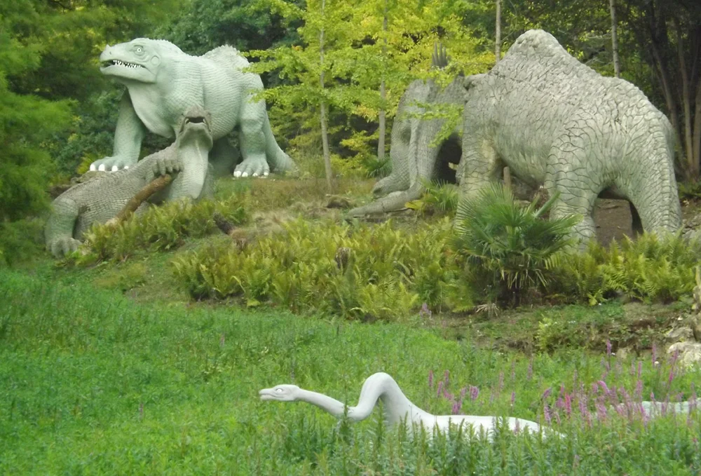 As should be obvious from these photos, the entire area has become somewhat overgrown recently, and much maintenance is needed. The Friends of Crystal Palace Dinosaurs group are doing what they can, but help is needed. Image: Darren Naish.