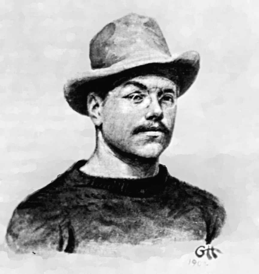 Self-portrait of Gerhard Heilmann, produced in 1902. Heilmann was an argumentative man often in conflict with “various forms of authority”, and at loggerheads with his own family (Nieuwland 2004) . This illustration was included in Nieuwland (2004) .