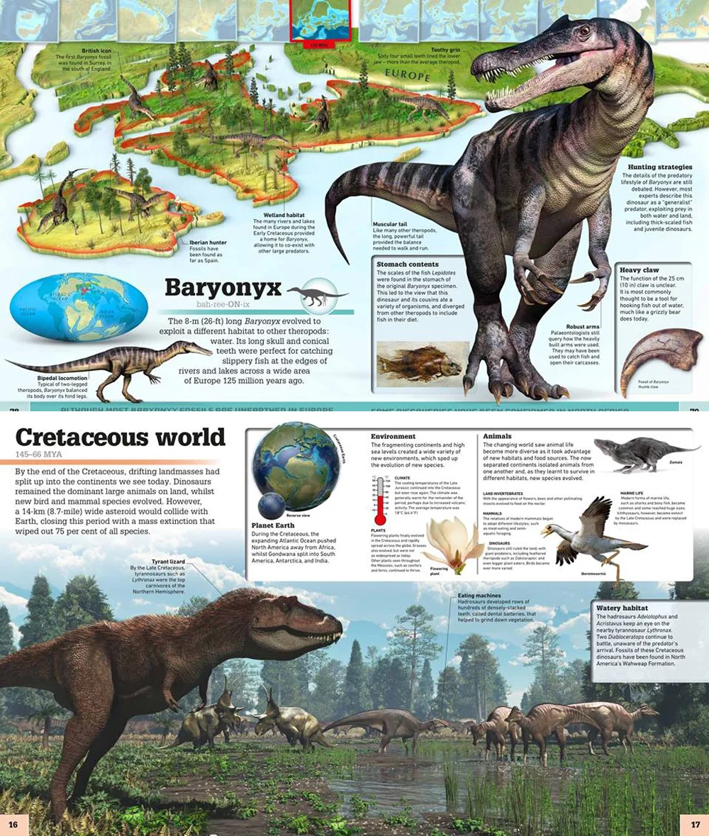 Screengrabs from the in-press Where on Earth? Dinosaurs and Other Prehistoric Life , by Chris Barker and Darren Naish. Images: Barker & Naish/Dorling Kindersley.