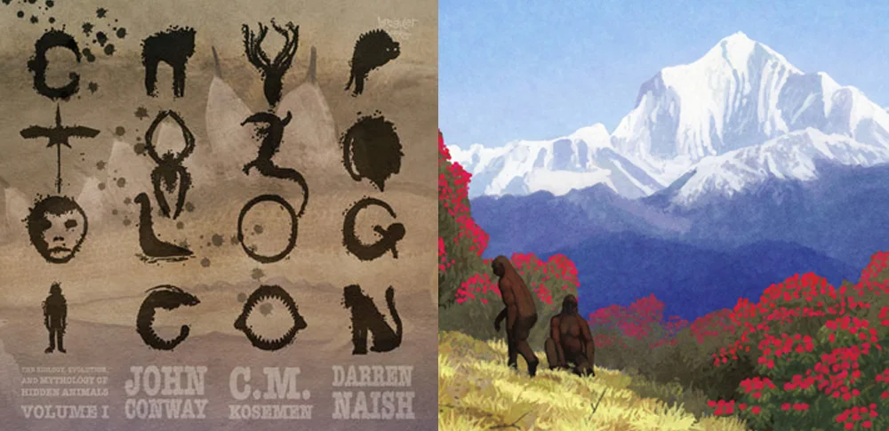 The Cryptozoologicon Volume I sometimes mocks the aggressive tone used by some cryptozoologists. At right, part of John Conway’s scene of a Himalayan yeti group. Image: John Conway/ Conway et al . (2013) .