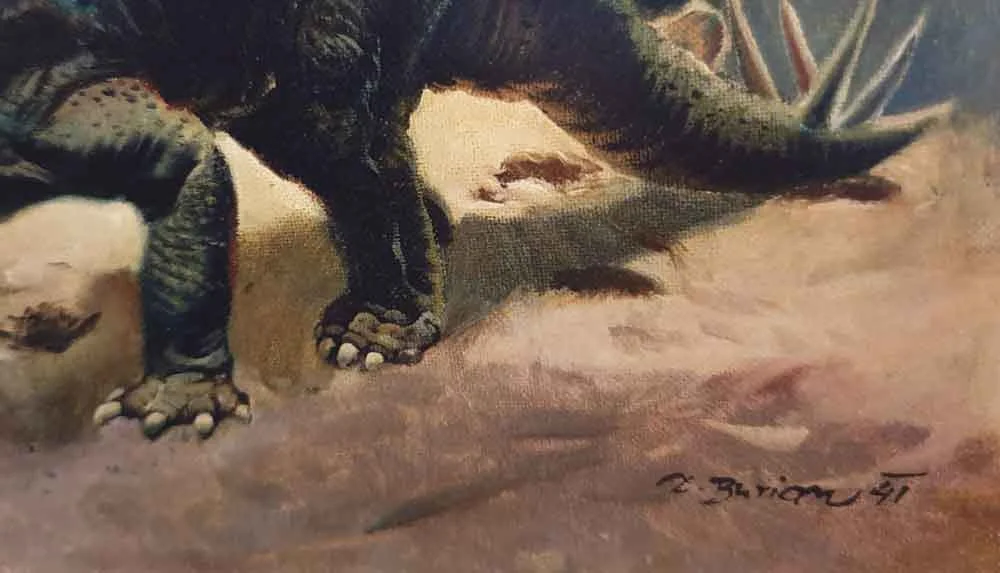 A detail of Burian’s best known Stegosaurus painting, again showing ‘41’. Image: (c) Zdeněk Burian.
