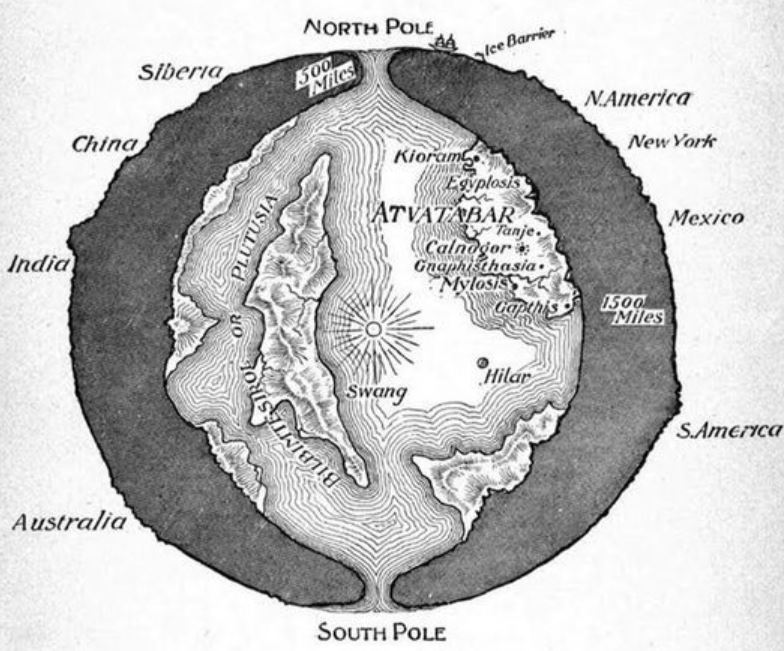 Here’s the ‘Hollow Earth’ image that appears most frequently online (this being because it was uploaded to wikipedia). It’s from William Bradshaw’s 1892 novel  The Goddess of Atvatabar . Image: public domain, original  here .