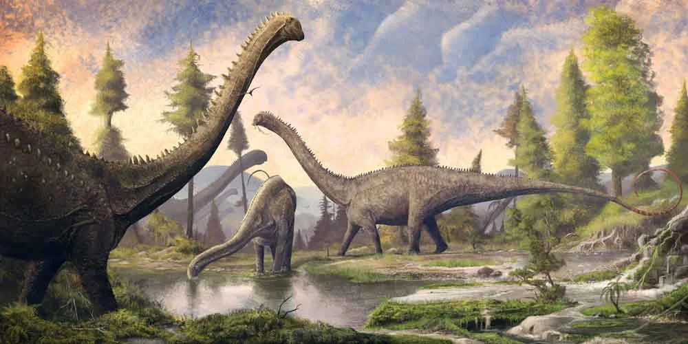 Today, Mark Witton is well known for generating large-scale artworks like this one - depicting the sauropod Diplodocus , and produced to accompanying the NHM’s Dippy specimen as it tours the UK - in addition to work done to accompany press releases. Image: (c) Mark Witton.