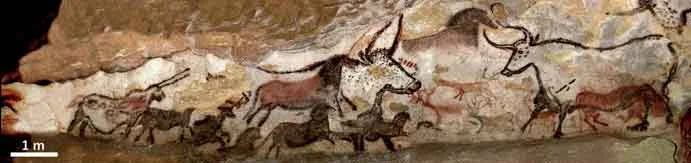 The ‘unicorn’ (at far left) in the Hall of the Bulls, Lascaux Cave. Image: N. Aujoulat © MCC-CNP, from Martin-Sanchez et al . (2015).