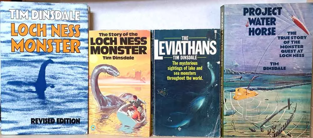 Covers of Dinsdale’s Loch Ness books - though not depicting all editions. Image: Darren Naish.