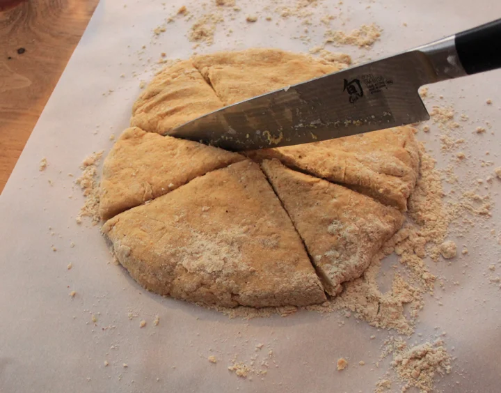 After you have patted the dough into a one inch pie, slice into either 8 or 12 pieces.