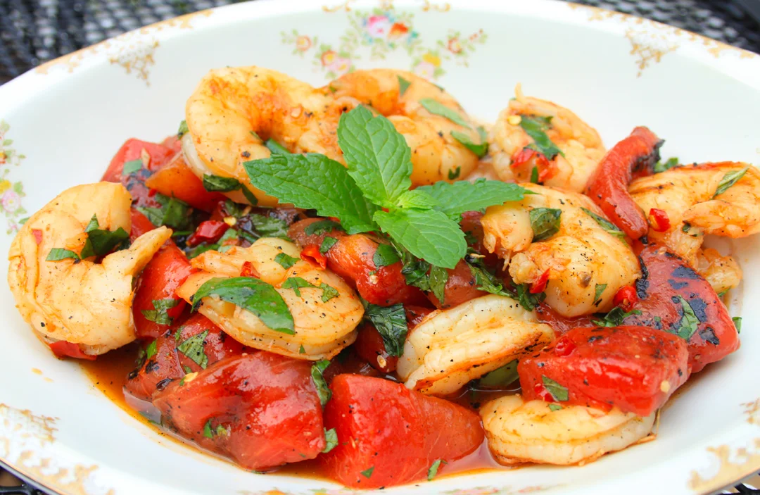 Grilled Watermelon and Shrimp Salad