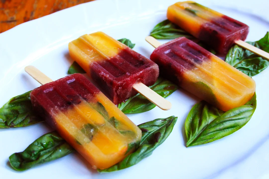 Peach Basil and Blueberry Chambord Adult Popsicles