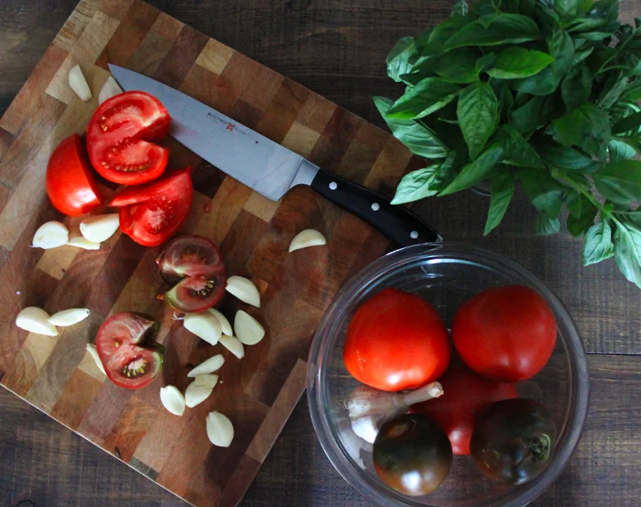 Recipe for Roasted Tomato Pasta with Fresh Basil and Turkey Meatballs // Life is Made with Katie Miles // www.lifeismade.com