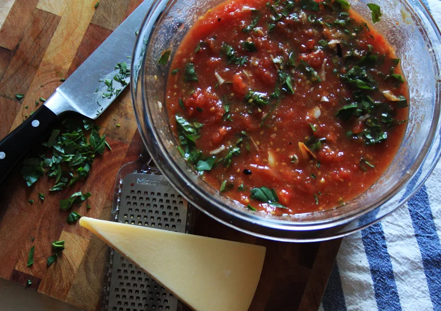 Recipe for Roasted Tomato Pasta with Fresh Basil and Turkey Meatballs // Life is Made with Katie Miles // www.lifeismade,com