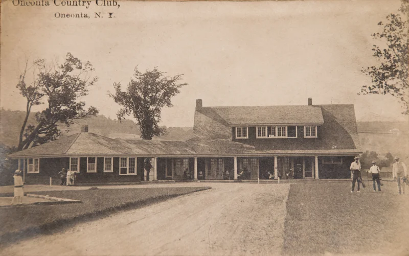 Historic post card of the Oneonta Country Club golf course club house. Circa 1915.
