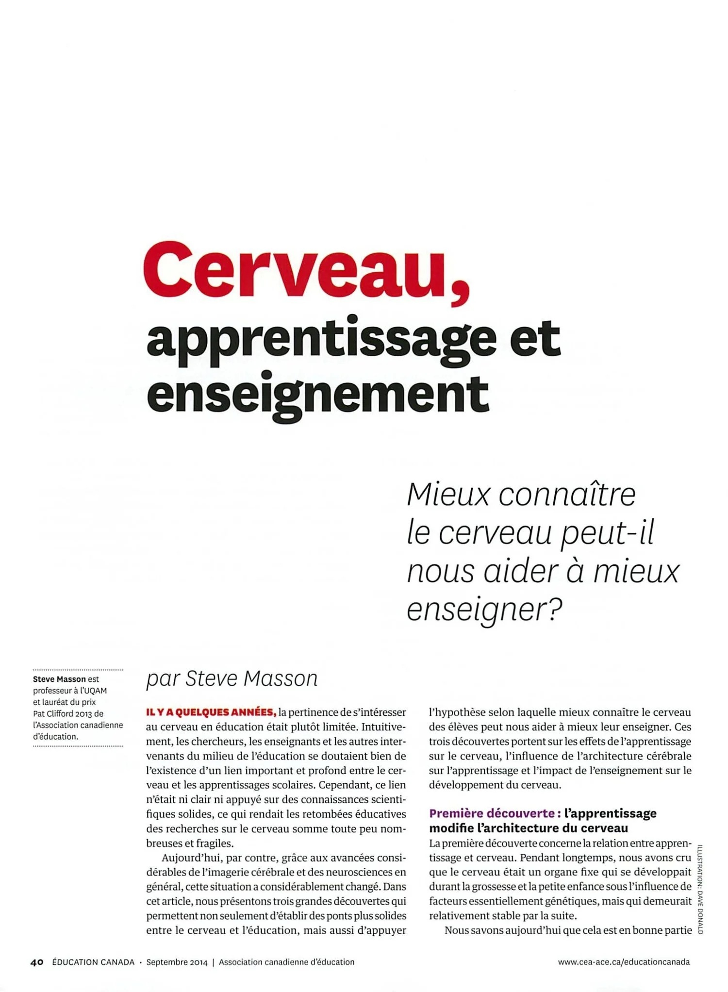 Cerveau, apprentissage et enseignement : mieux connaître le cerveau peut-il nous aider à mieux enseigner?