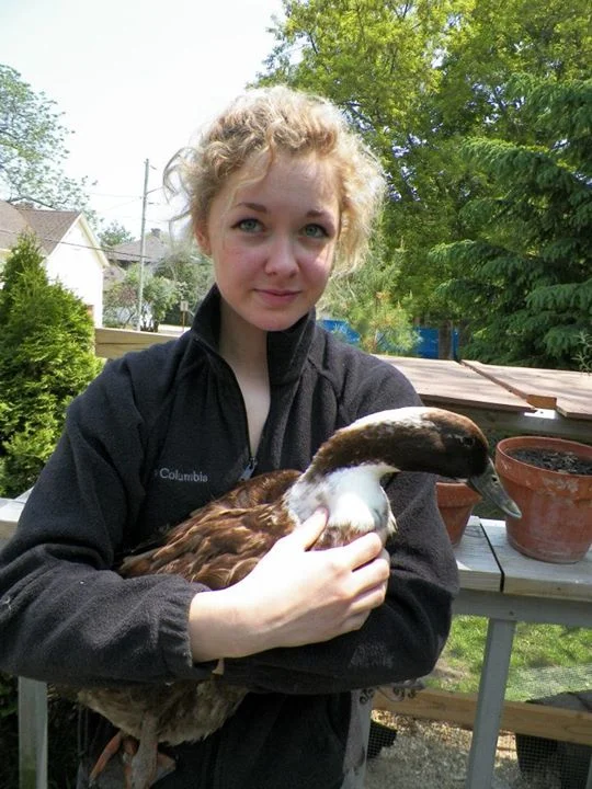 Jesse with Chloe, her duck.