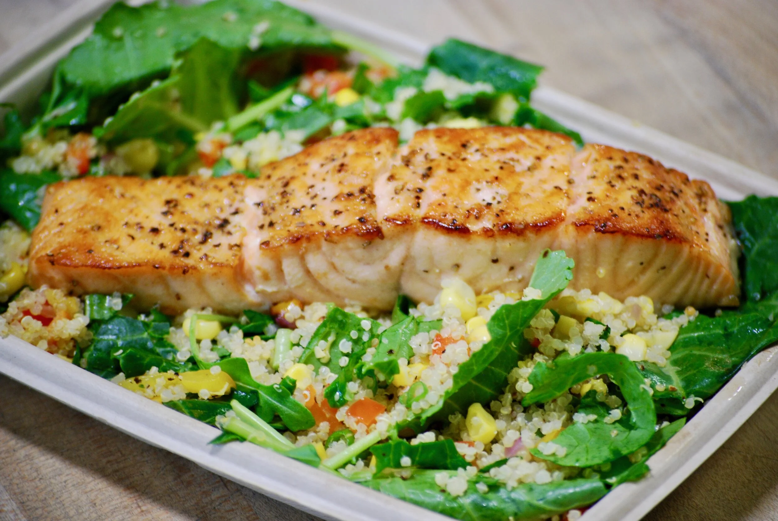 Salmon Over Corn &amp; Kale Quinoa