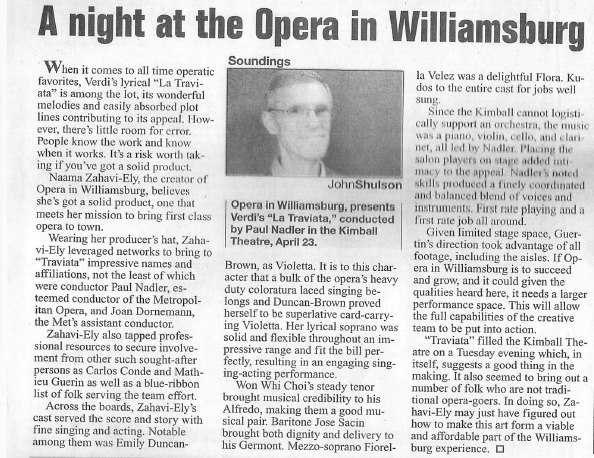 La Traviata review (Virginia Gazette)