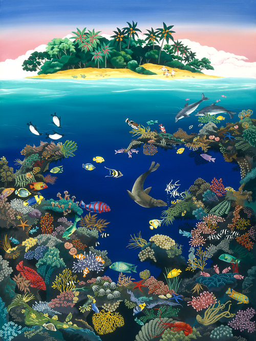 REEF FANTASY Here is the amazing, stunning world of the coral reef and all its colourful life around it. The uplifting shades of the deep blue ocean, busy with fish and underwater creatures will rejuvenate your every-day life. Treat yourself or a friend to this image, which is one of my most treasured pictures. Limited edition of 500, signed and numbered. Printed on archival paper. Image size: 58cm x 43cm.
