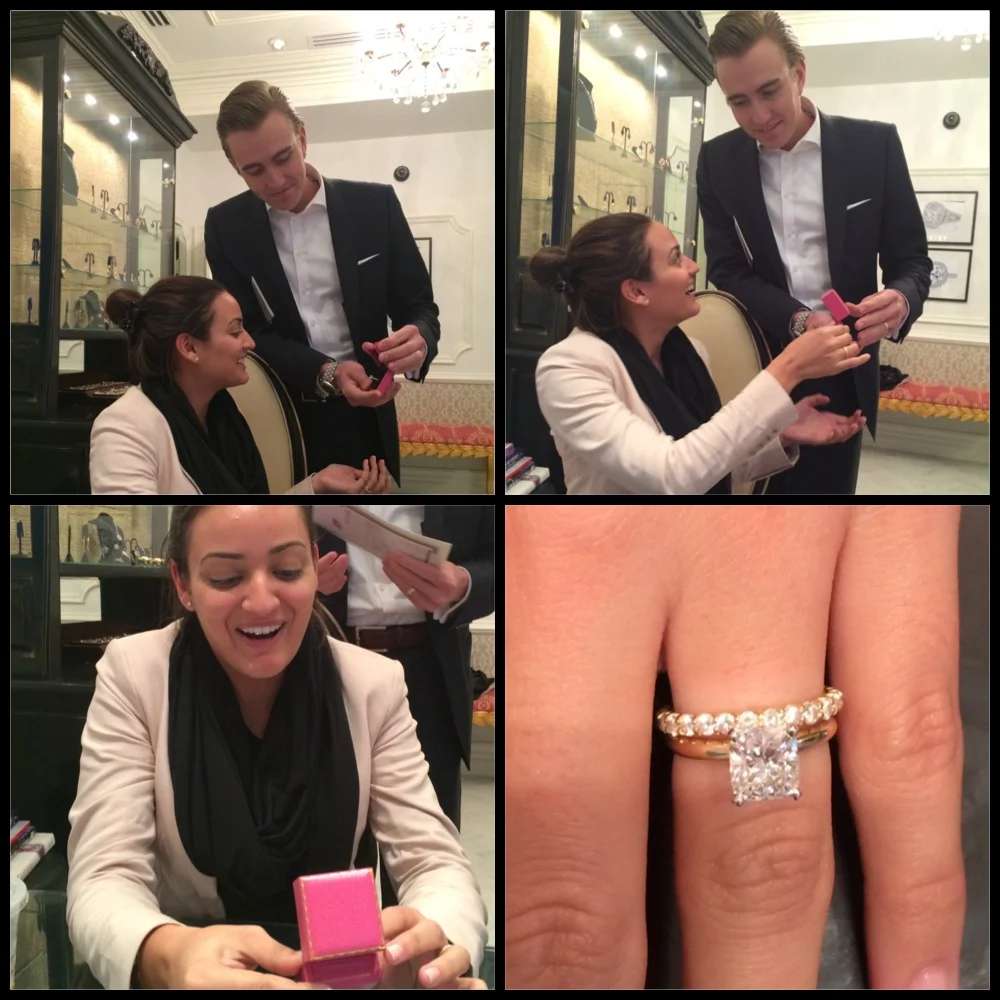 Lane makes Julia's "cushion" dreams come true with this anniversary upgraded stunner. I love the richness of the yellow gold, and the added eternity band makes it perfection!