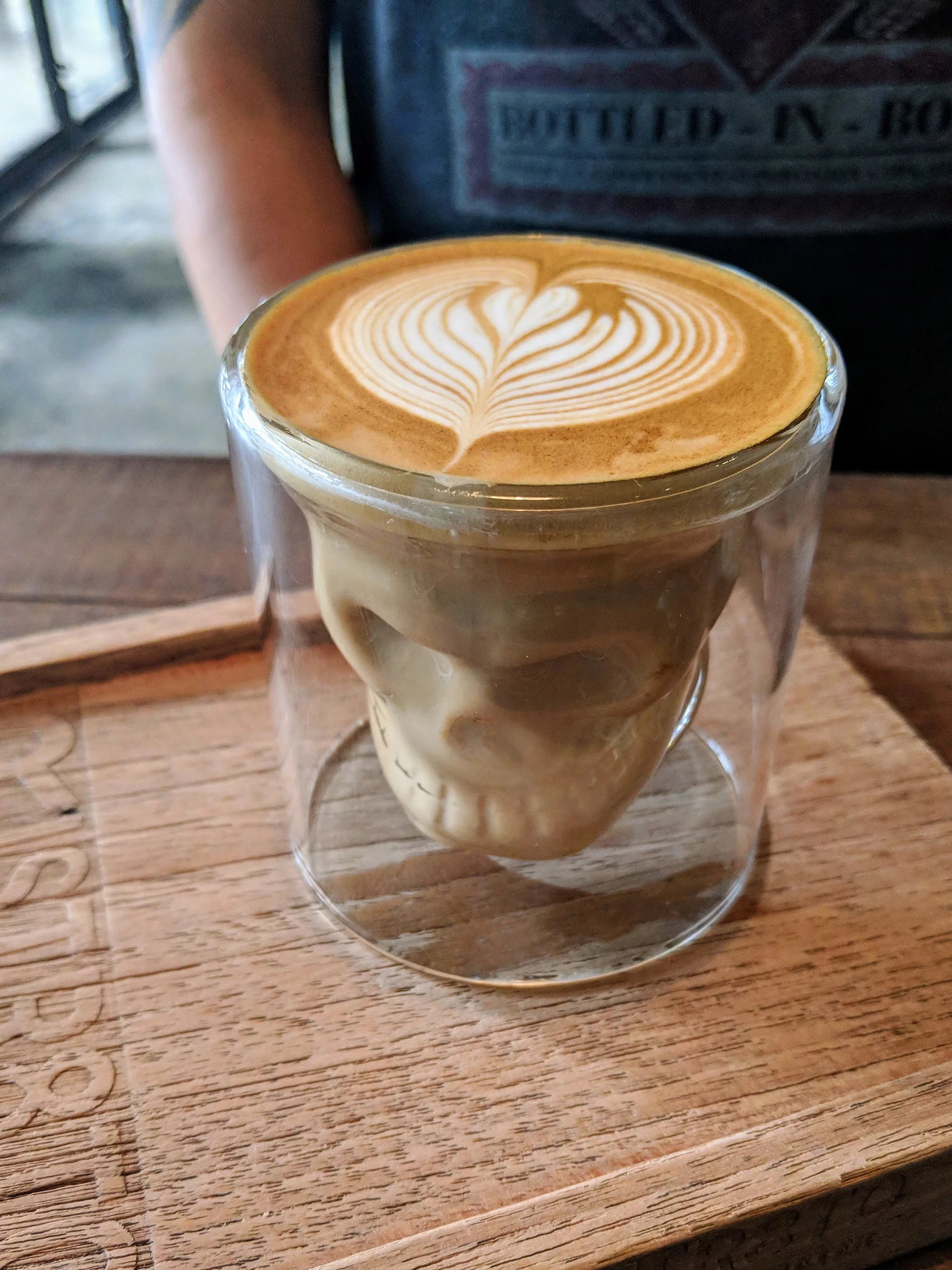 Fun glass for my latte at Ristr8o (didn’t shell out for the fancy latte art)